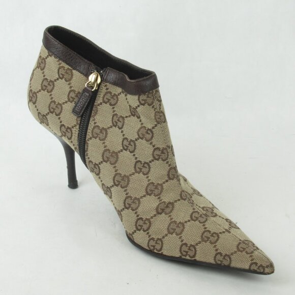 Gucci Beige/Ebonoy GG Fabric Side Zip Ankle Boots size 8 *Treasures of New York - Picture 3 of 15